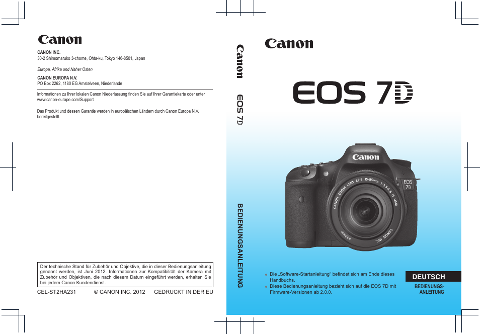 Canon EOS 7D Bedienungsanleitung Deutsch. 