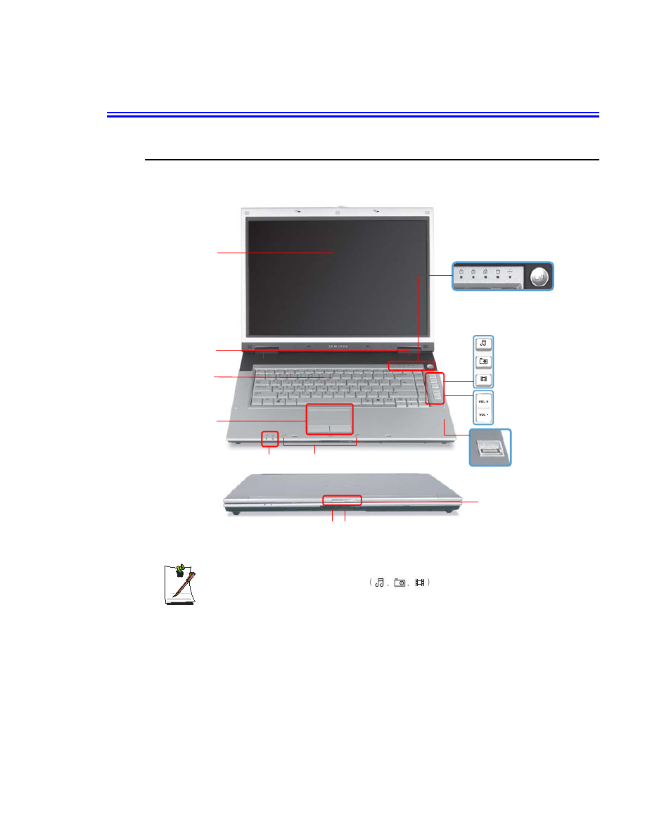 Einführung, Vorstellung des computers, Vorderseite | Samsung NP-P60 Benutzerhandbuch | Seite 23 / 196