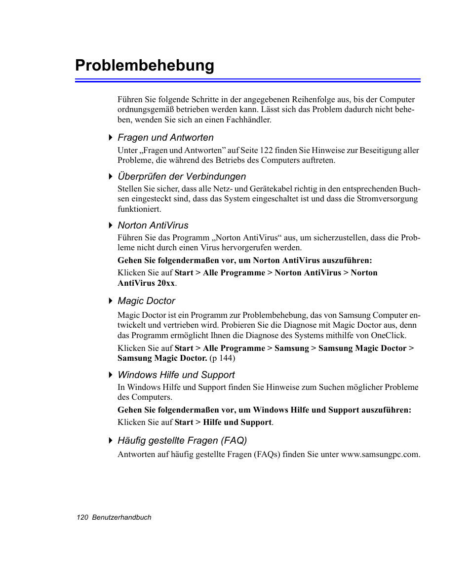 Problembehebung | Samsung NP-X11C Benutzerhandbuch | Seite 140 / 190