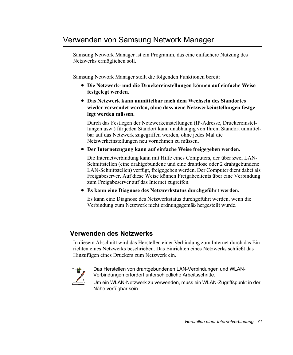 Verwenden von samsung network manager, Verwenden des netzwerks | Samsung NP-X11C Benutzerhandbuch | Seite 91 / 190