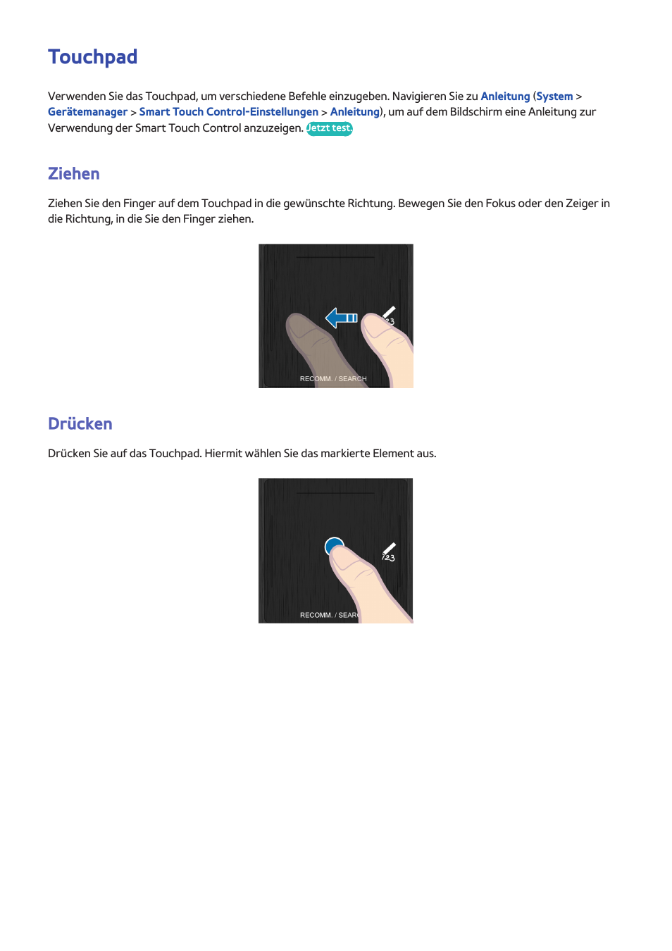 Touchpad, 35 ziehen, 35 drücken | Ziehen, Drücken | Samsung SEK-1000 Benutzerhandbuch | Seite 42 / 184