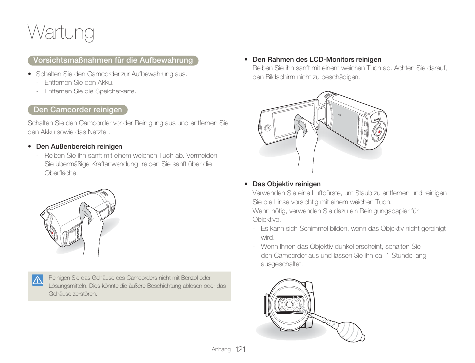Wartung | Samsung HMX-Q20BP Benutzerhandbuch | Seite 121 / 132