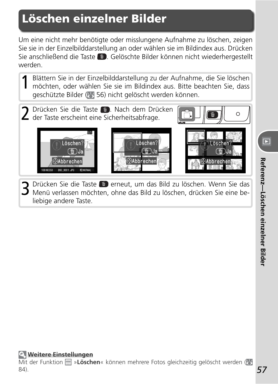 Löschen einzelner bilder | Nikon D50 Benutzerhandbuch | Seite 67 / 148