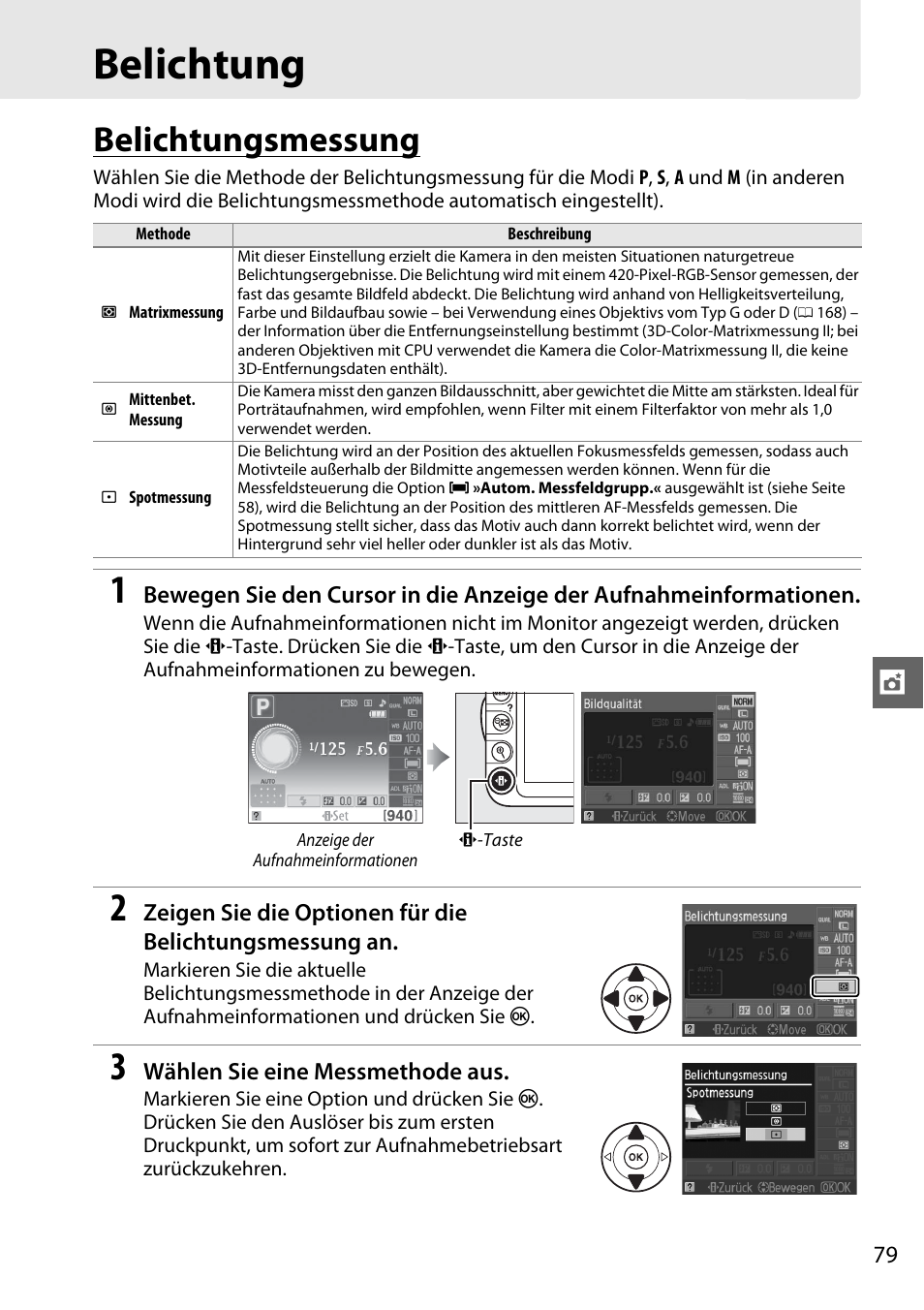 Belichtung, Belichtungsmessung | Nikon D3100 Benutzerhandbuch | Seite 95 / 224