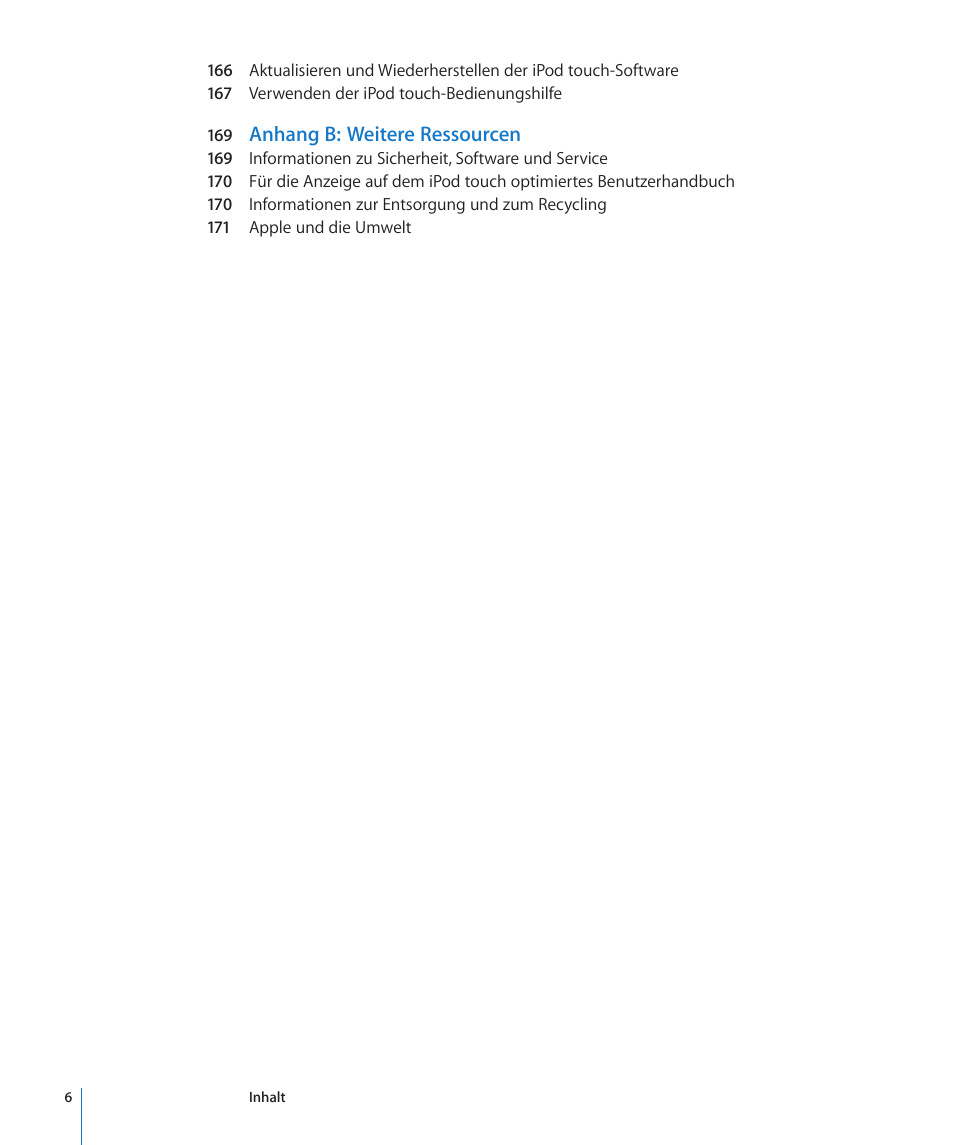 Anhang b: weitere ressourcen | Apple iPod touch iOS 3.0 Benutzerhandbuch | Seite 6 / 172