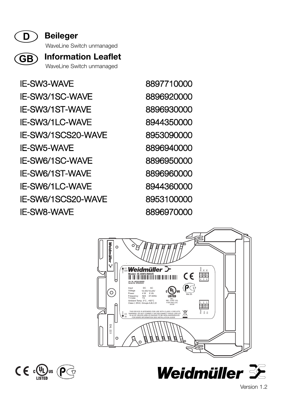 Weidmuller WaveLine Unmanaged Switch Benutzerhandbuch | Seiten: 24