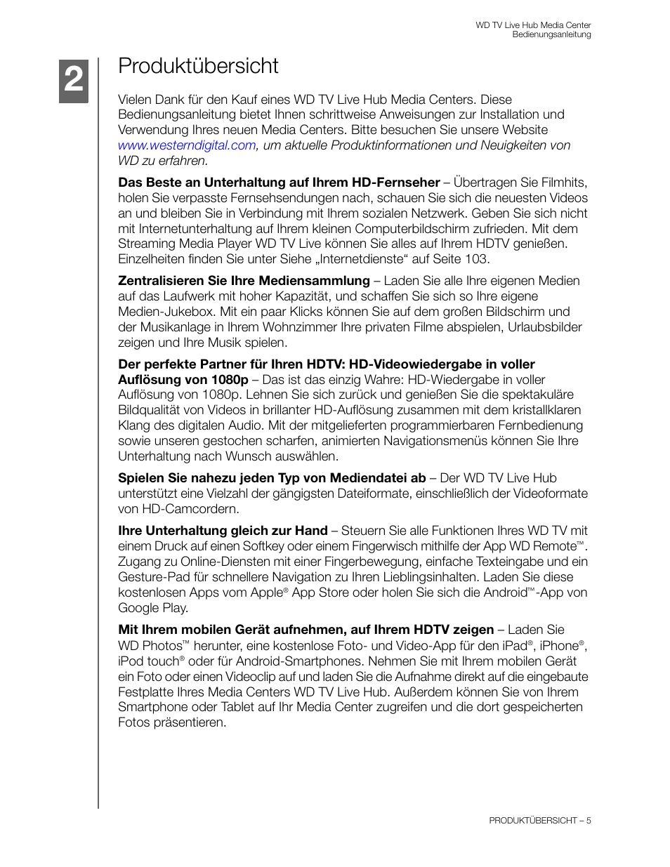 Produktübersicht | Western Digital WD TV Live Hub Media Center User Manual Benutzerhandbuch | Seite 10 / 261
