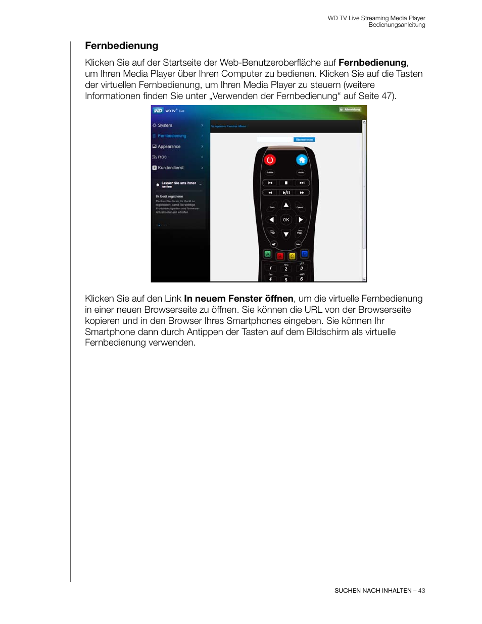 Fernbedienung | Western Digital WD TV Live Streaming Media Player (Gen 3) User Manual Benutzerhandbuch | Seite 48 / 263