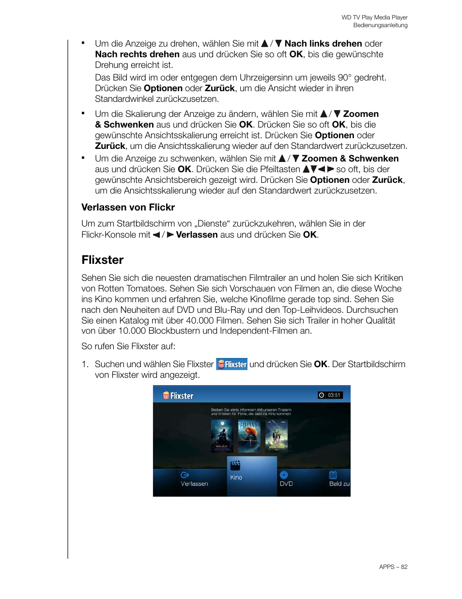 Verlassen von flickr, Flixster | Western Digital WD TV Play Media Player User Manual Benutzerhandbuch | Seite 87 / 180