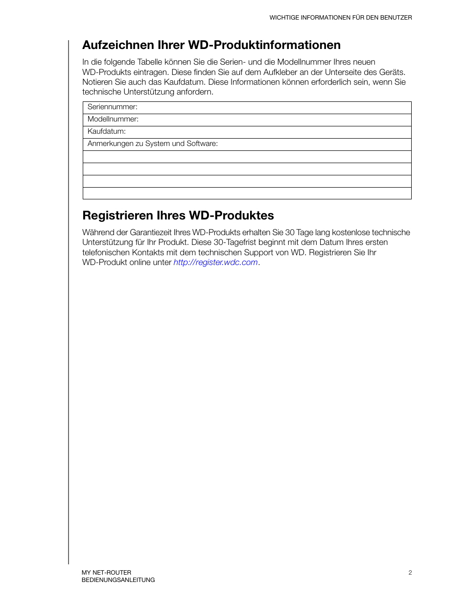 Aufzeichnen ihrer wd-produktinformationen, Registrieren ihres wd-produktes | Western Digital My Net N750 User Manual Benutzerhandbuch | Seite 6 / 96