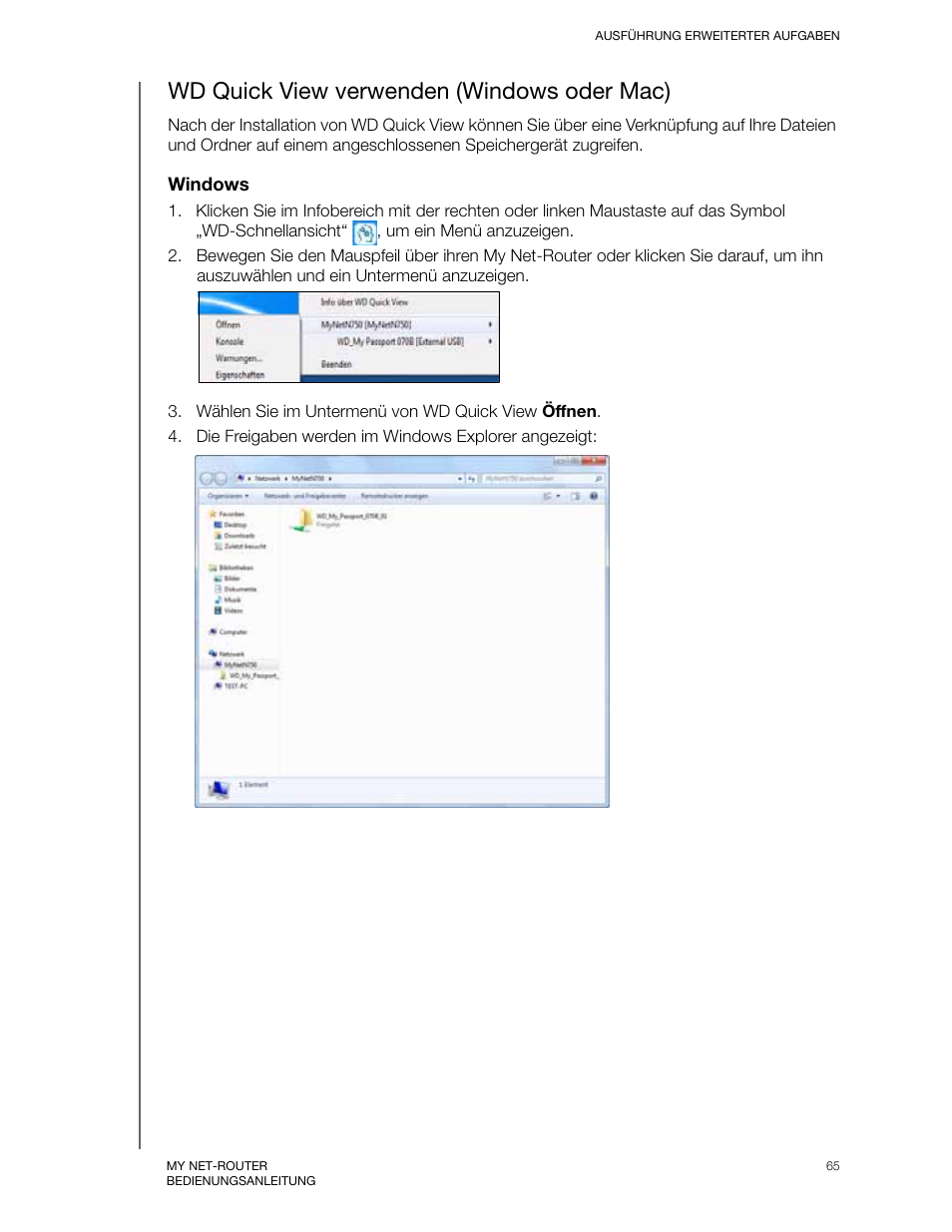 Wd quick view verwenden (windows oder mac) | Western Digital My Net N750 User Manual Benutzerhandbuch | Seite 69 / 96